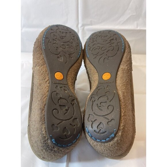 Timberland Mule Shoes Women's  Size 7 Green Brown Nubuck Comfort Gum Crepe Wedge - Picture 15 of 16